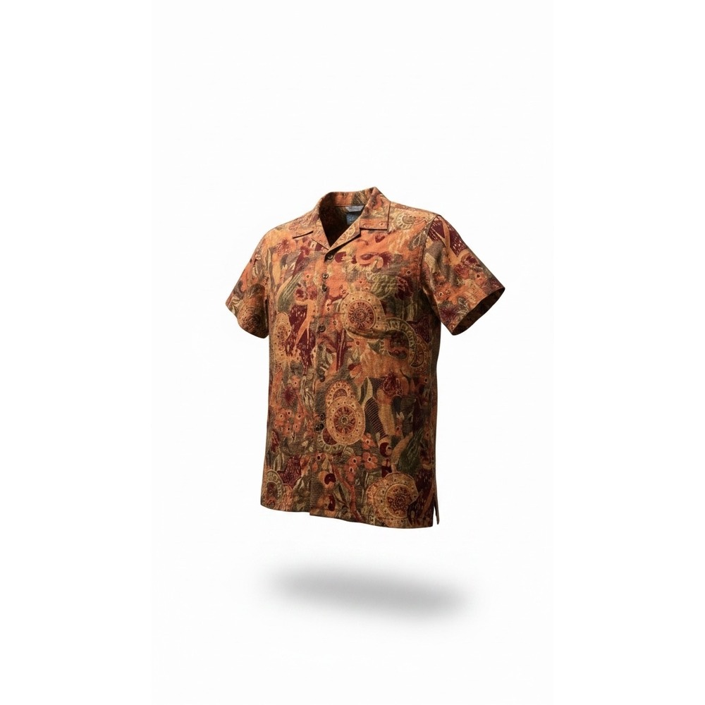 Palmer & Palmer Australia Mens Abstract Batik Print Cotton Camp Shirt Orange M